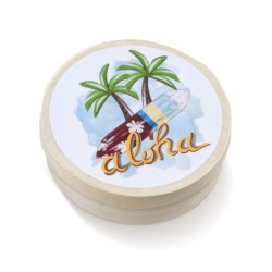 Ξύλινο Στρογγυλό Κουτάκι Σανίδα Surf- Aloha